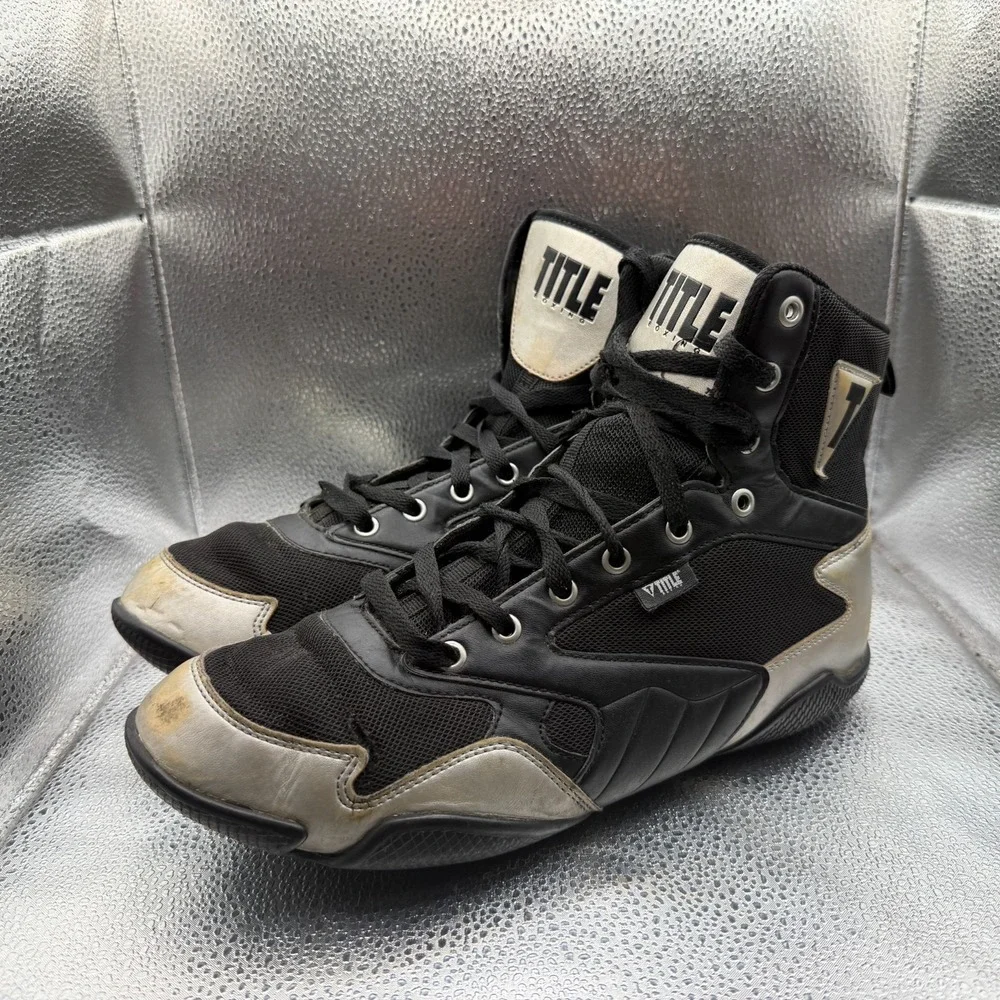 Size 10 Title Boxing Total Balance Black‎ Mens High Top Lace Up Boxing Shoes